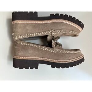 Donald Pliner Helio suede loafers Women's Buckle Detail Taupe Slip On Shoes